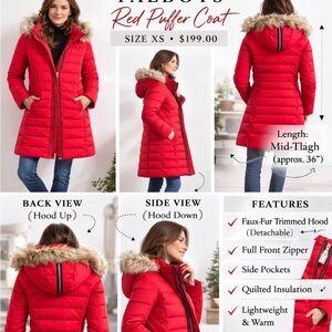 Arbor Red Puffer Coat with Faux-Fur Hood